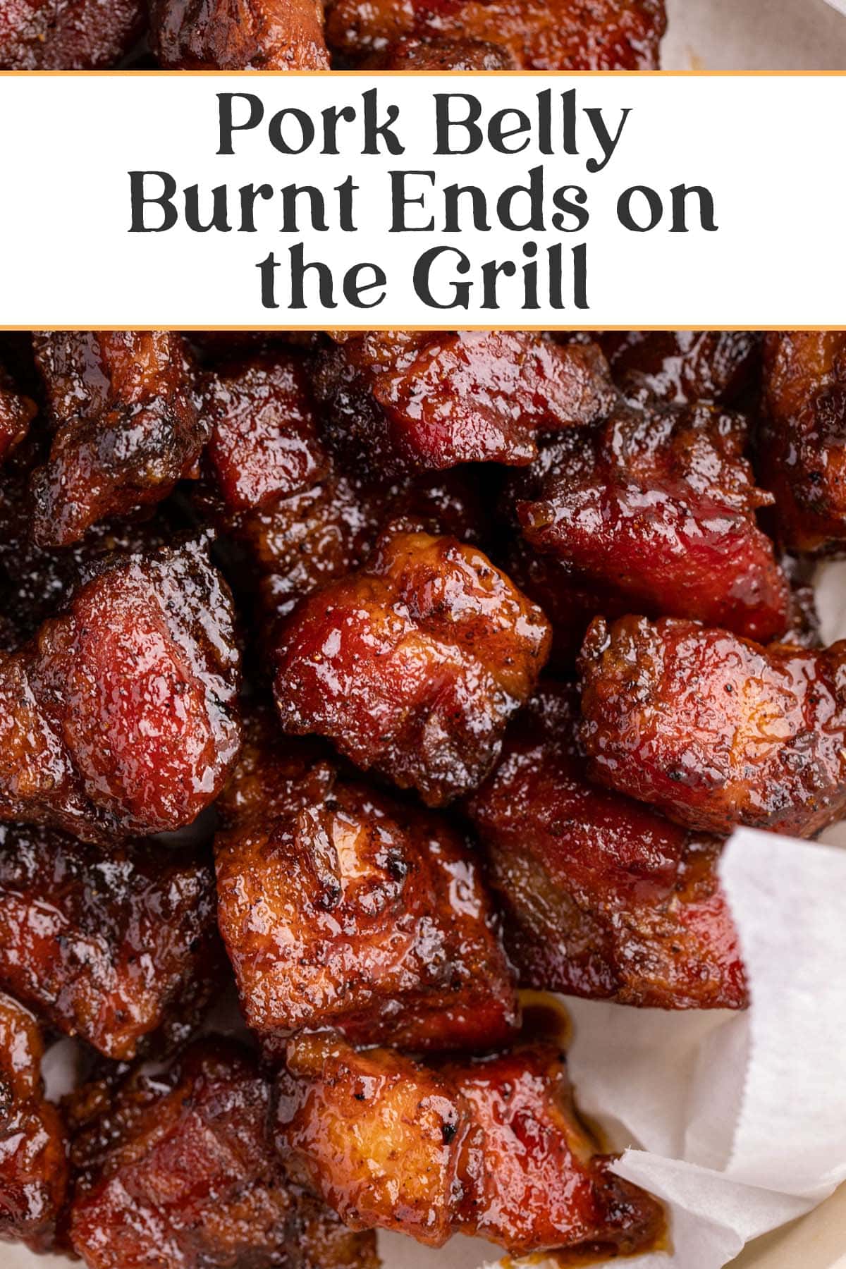 Pin graphic for pork belly burnt ends.