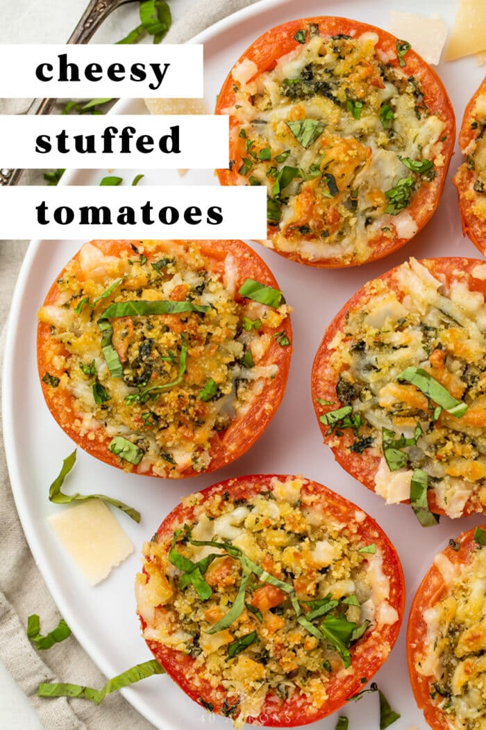 Pin graphic for stuffed tomatoes