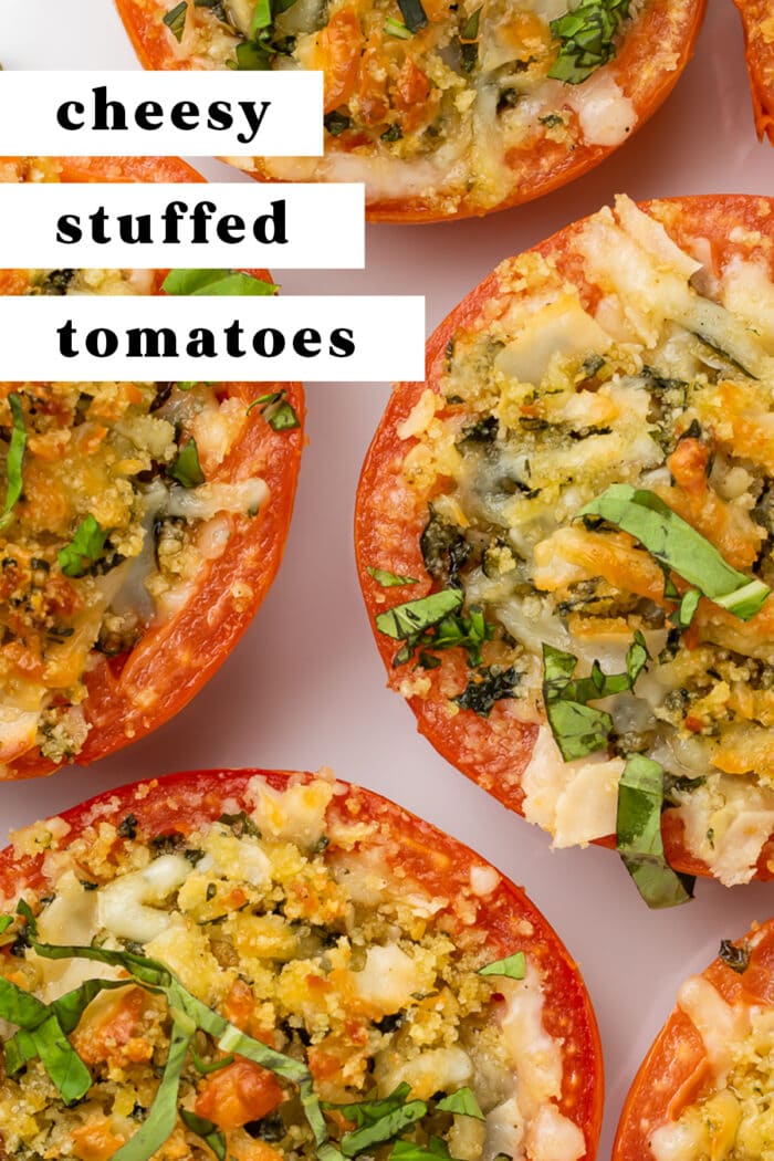 Pin graphic for stuffed tomatoes