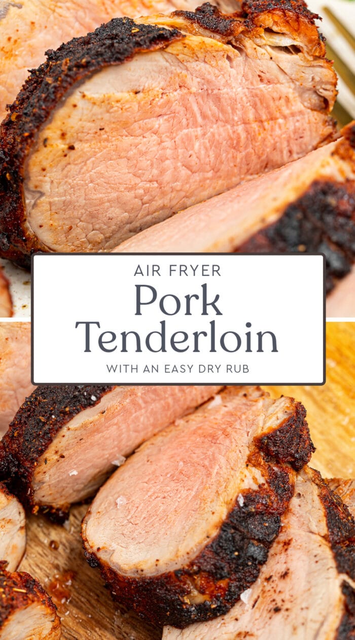 Pin graphic for air fryer pork tenderloin