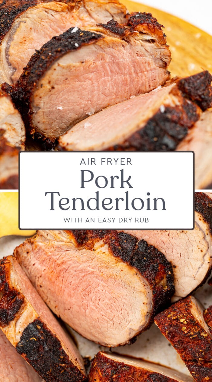 Pin graphic for air fryer pork tenderloin