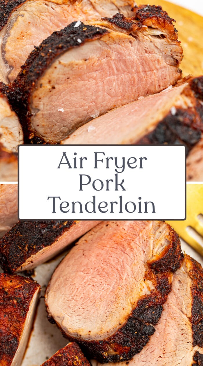 Pin graphic for air fryer pork tenderloin