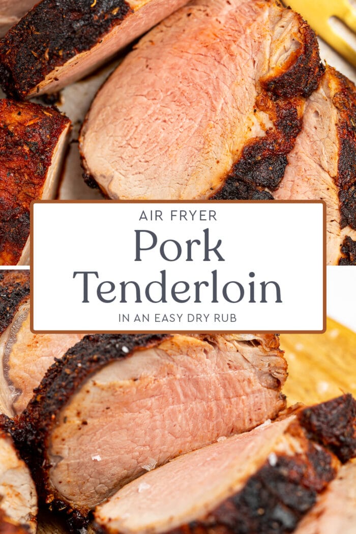 Pin graphic for air fryer pork tenderloin