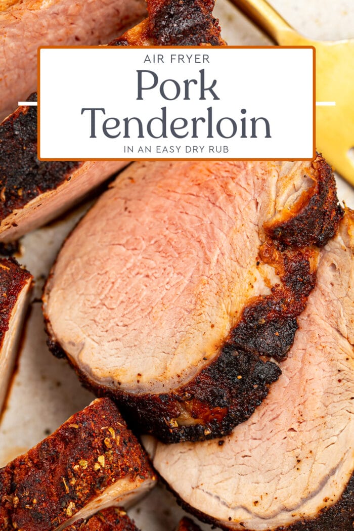 Pin graphic for air fryer pork tenderloin