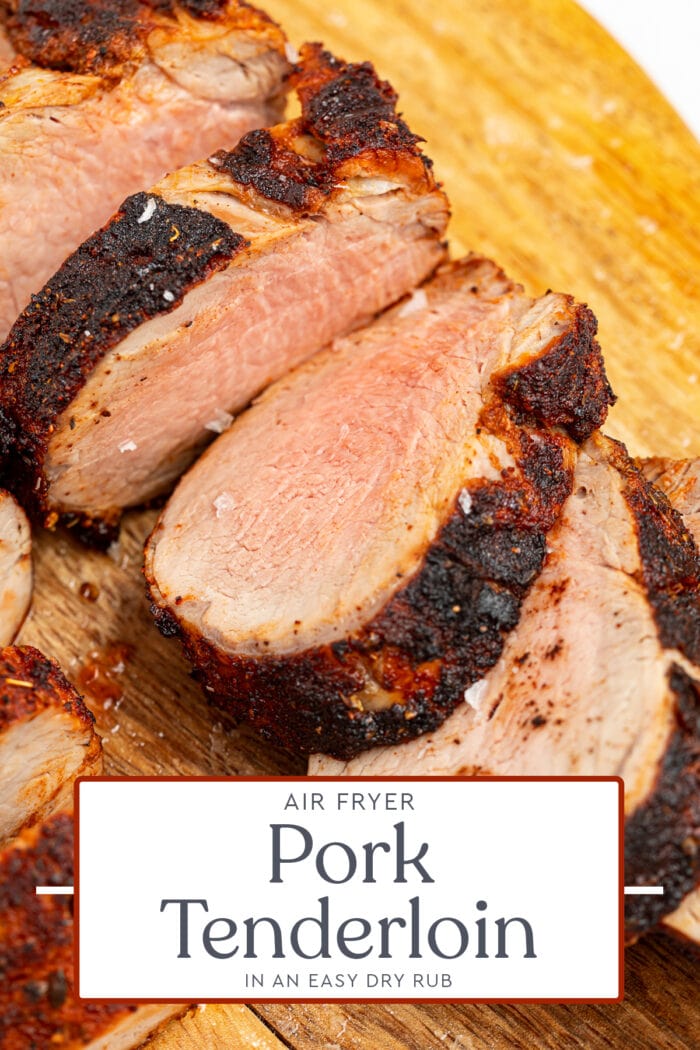 Pin graphic for air fryer pork tenderloin