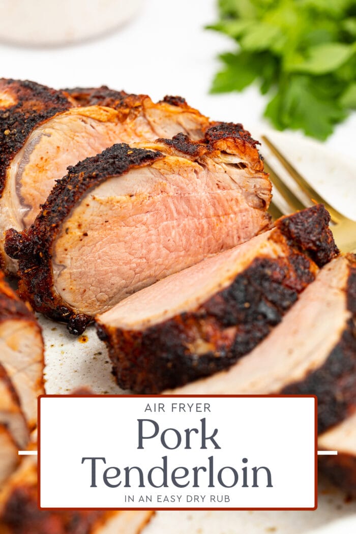 Pin graphic for air fryer pork tenderloin