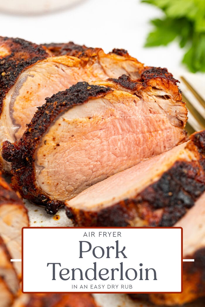 Pin graphic for air fryer pork tenderloin