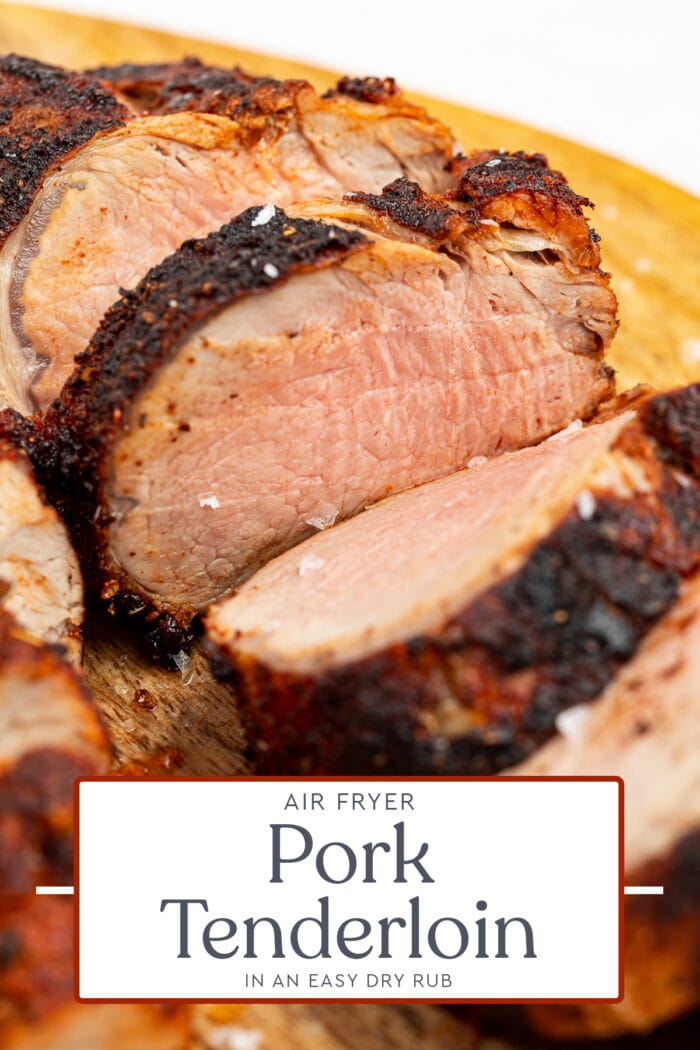 Pin graphic for air fryer pork tenderloin