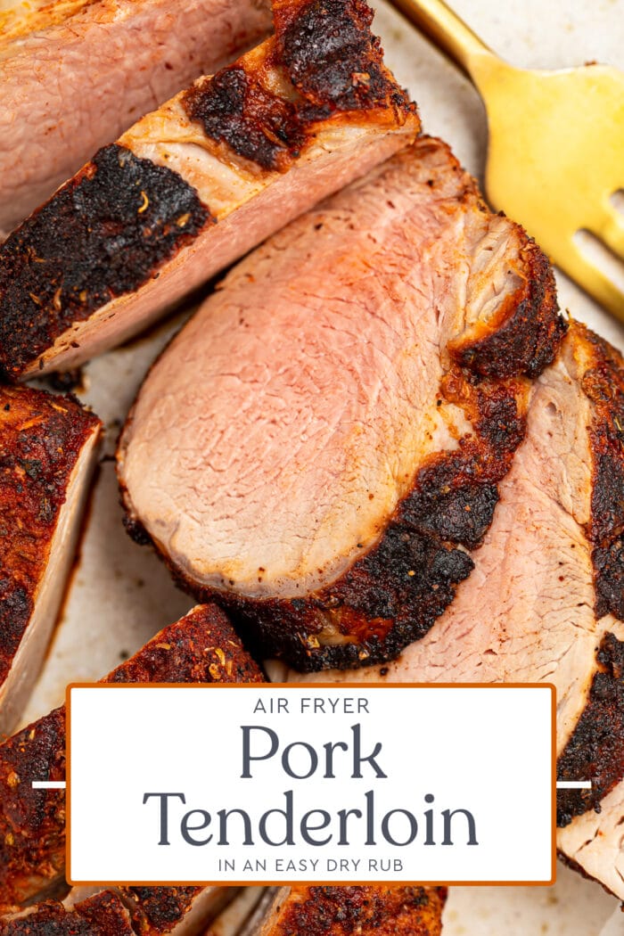 Pin graphic for air fryer pork tenderloin