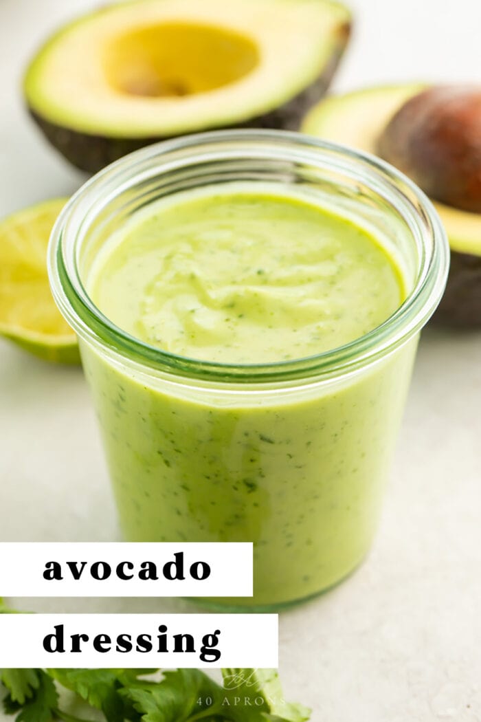 Pin graphic for avocado dressing