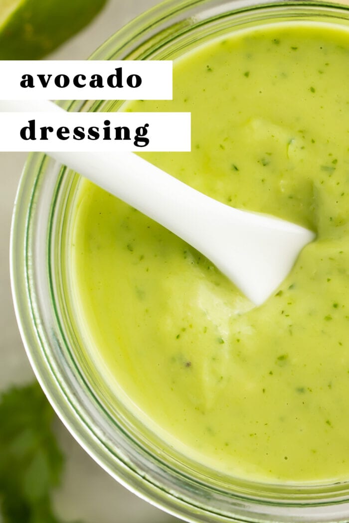 Pin graphic for avocado dressing