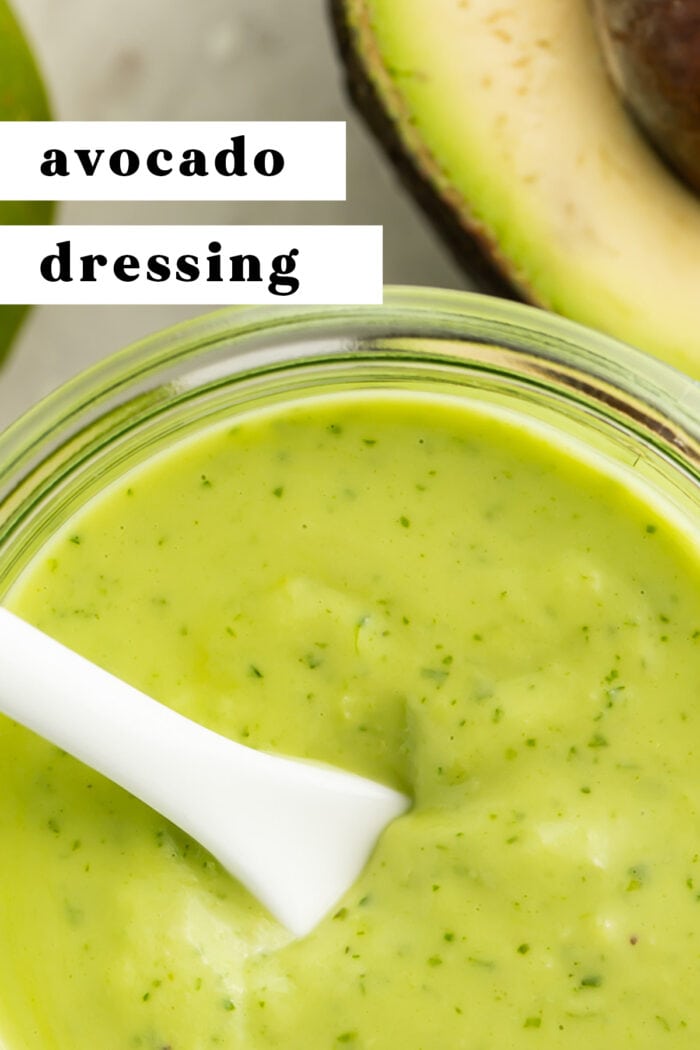 Pin graphic for avocado dressing