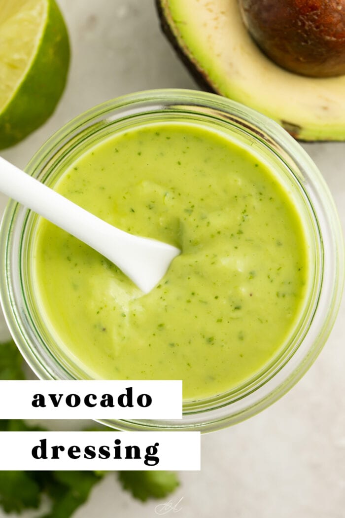 Pin graphic for avocado dressing