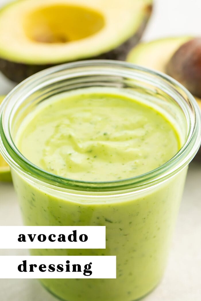 Pin graphic for avocado dressing