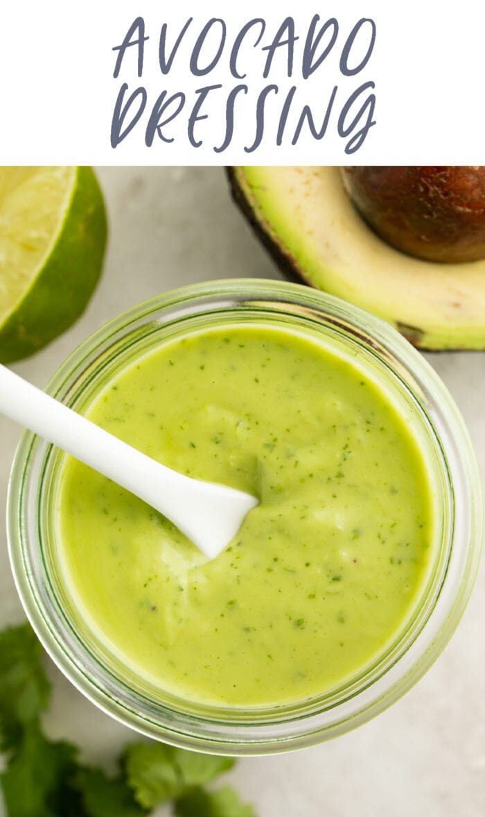 Pin graphic for avocado dressing