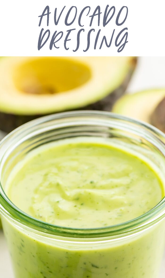 Pin graphic for avocado dressing