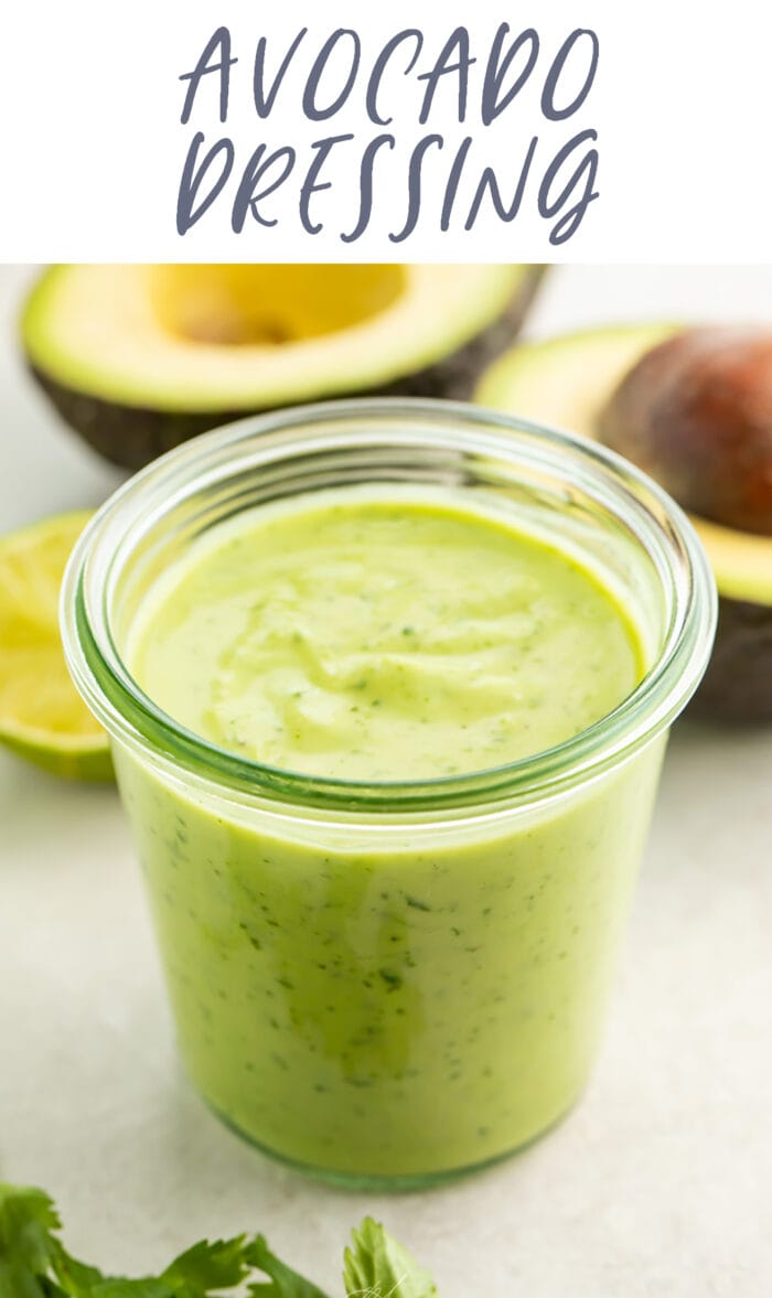 Pin graphic for avocado dressing