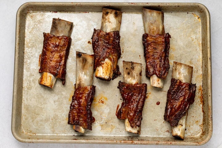 Beef back ribs on baking sheet.