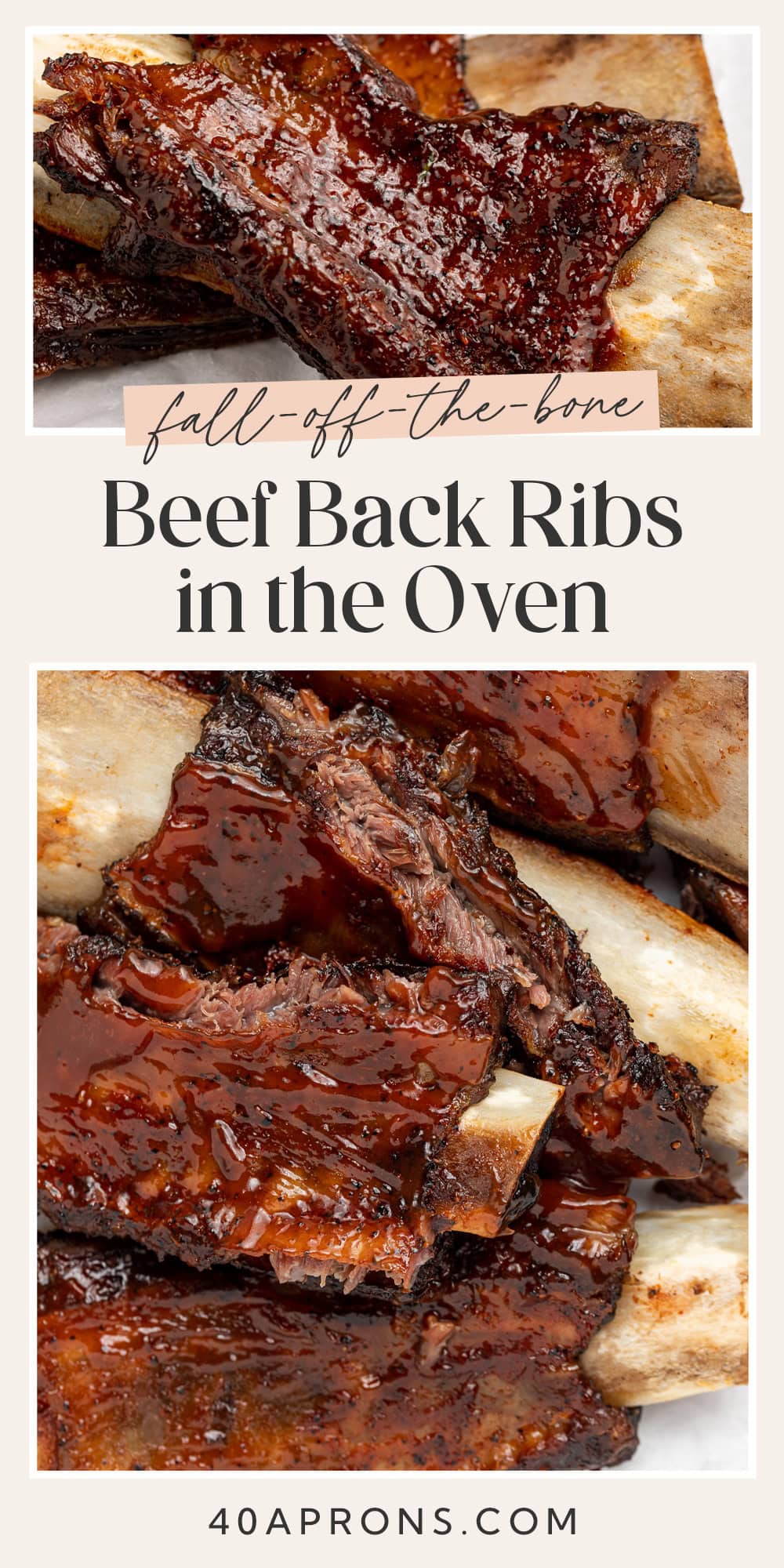 Pin graphic for beef back ribs in the oven.