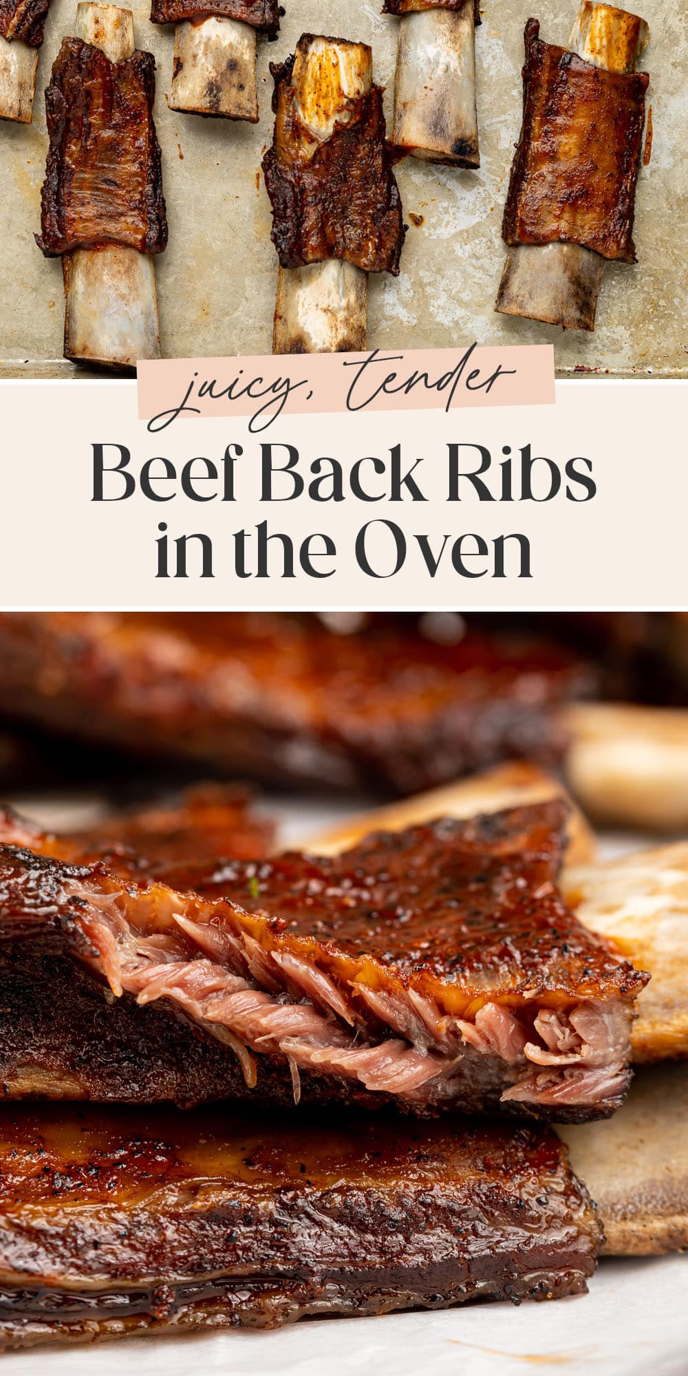 Pin graphic for beef back ribs in the oven.