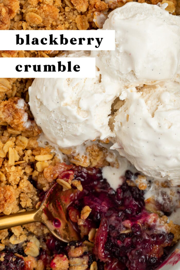 Pin graphic for blackberry crumble