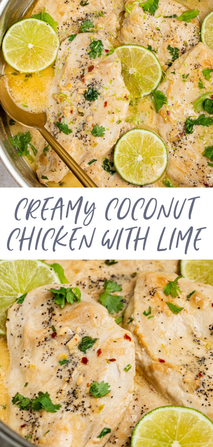 Pin graphic for coconut chicken