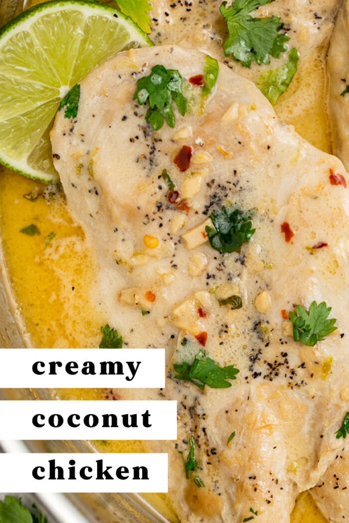 Pin graphic for coconut chicken