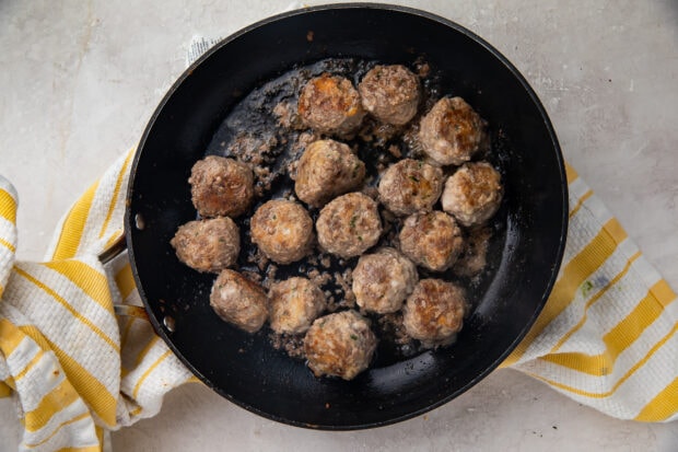 Keto meatballs in large non-stick skillet