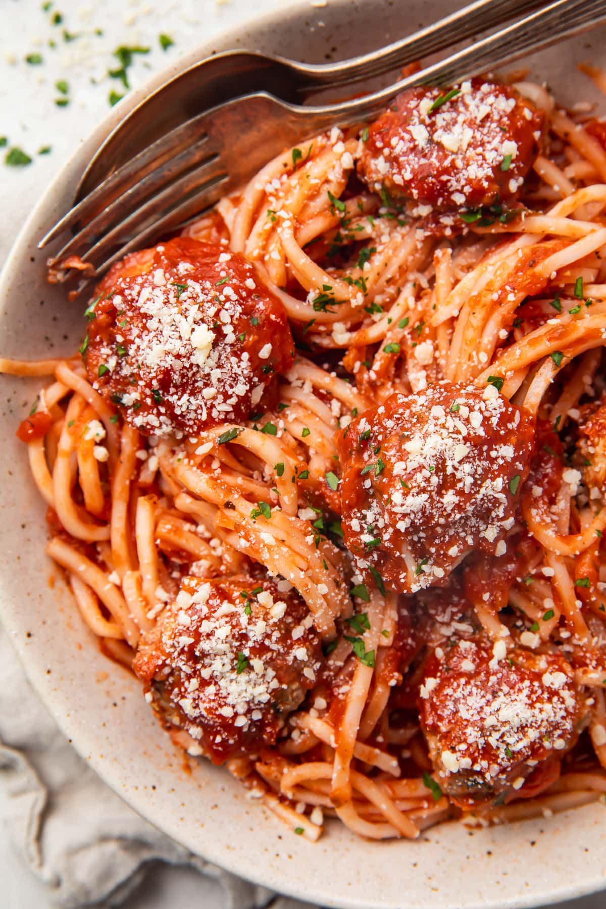 Keto meatballs with keto pasta in a large bowl