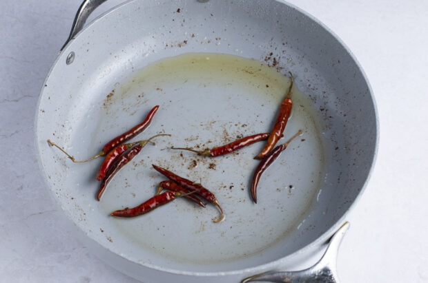 Thai chiles in skillet