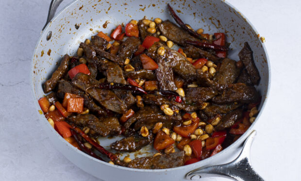 Kung pao beef in large skillet