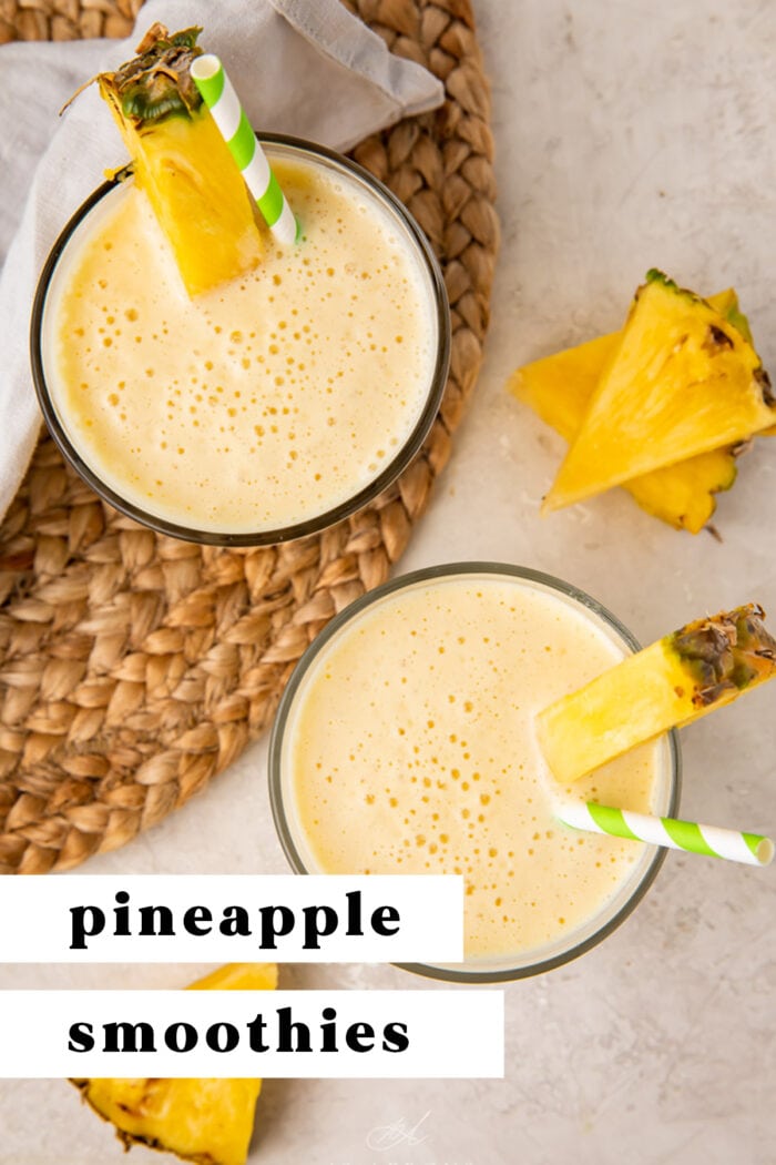 Pin graphic for pineapple smoothies