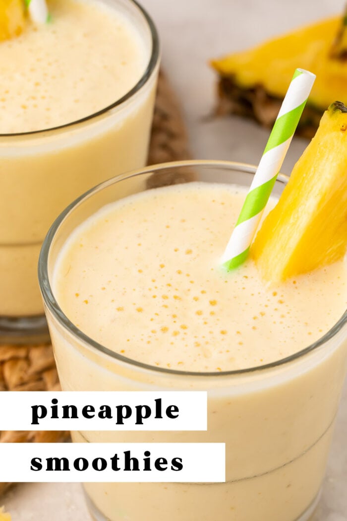 Pin graphic for pineapple smoothies