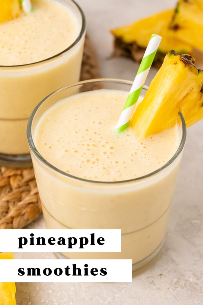 Pin graphic for pineapple smoothies