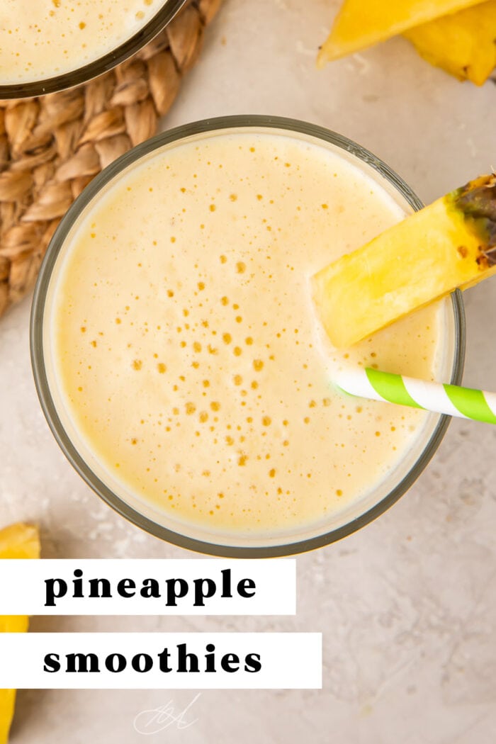 Pin graphic for pineapple smoothies