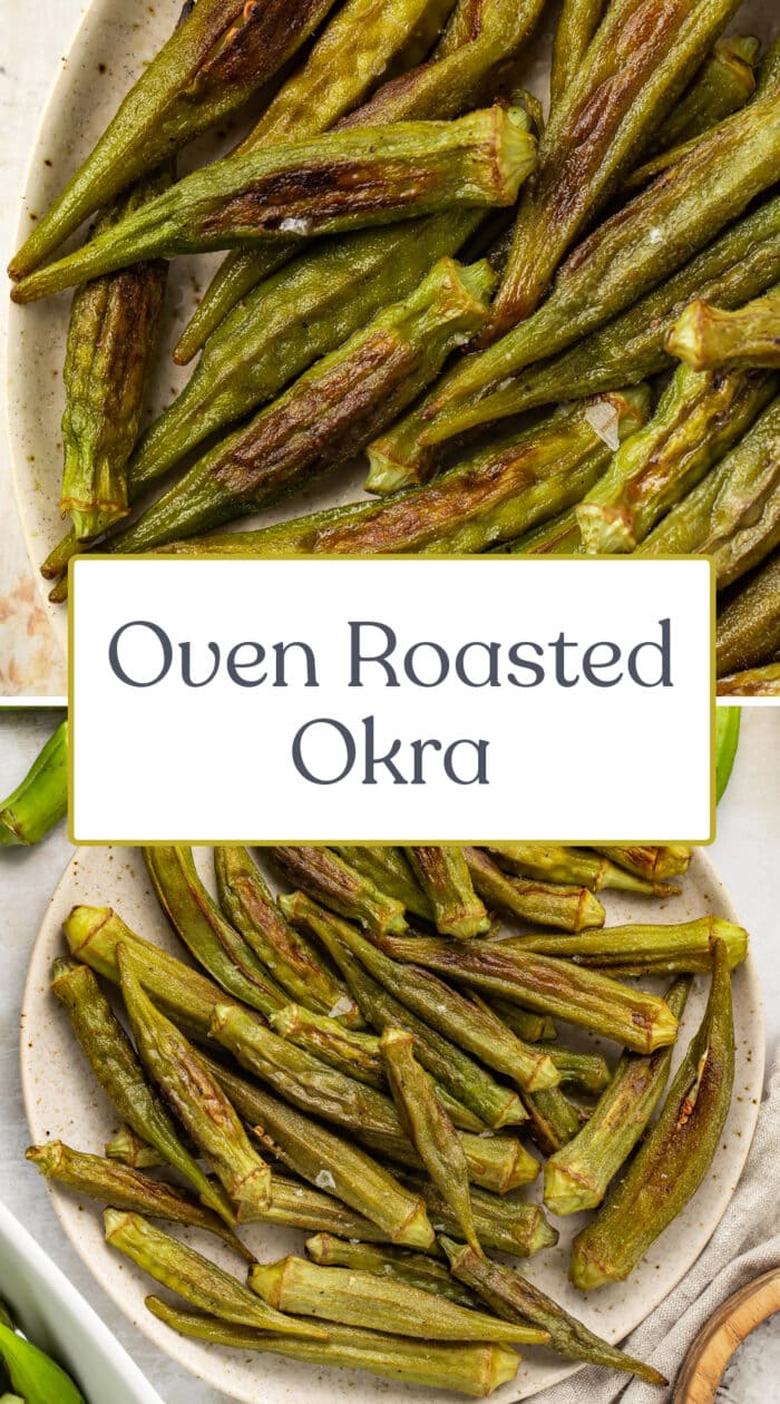 Pin graphic for roasted okra