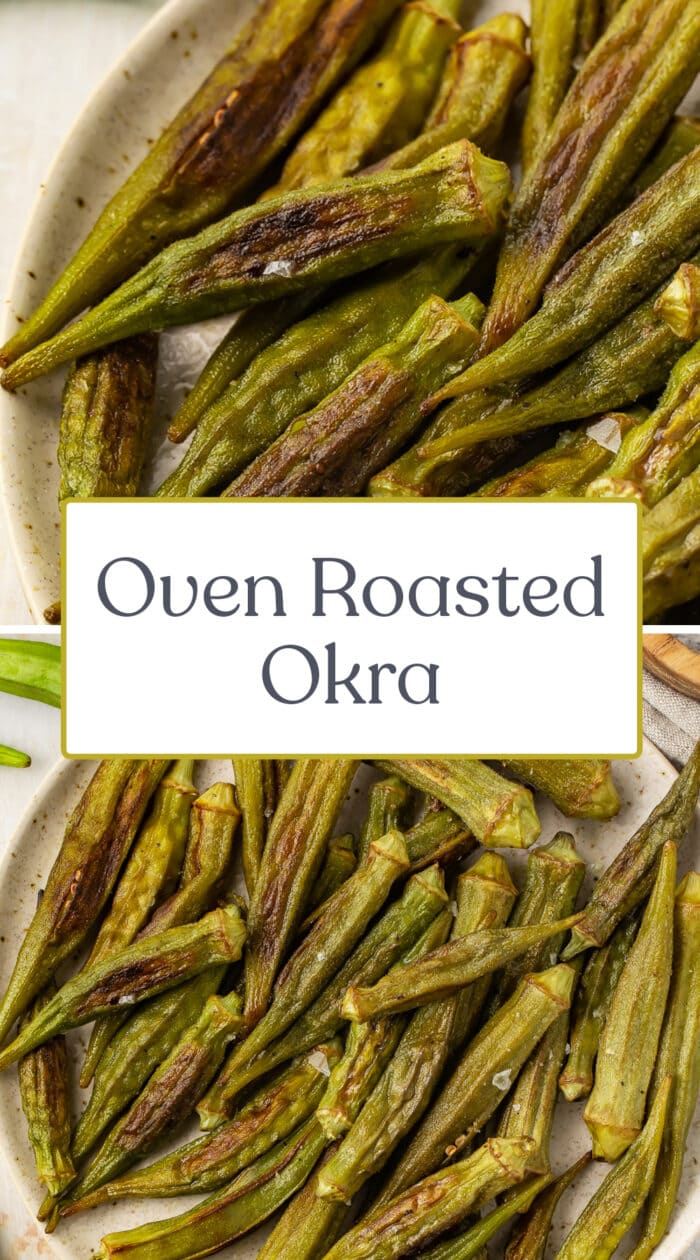 Pin graphic for roasted okra