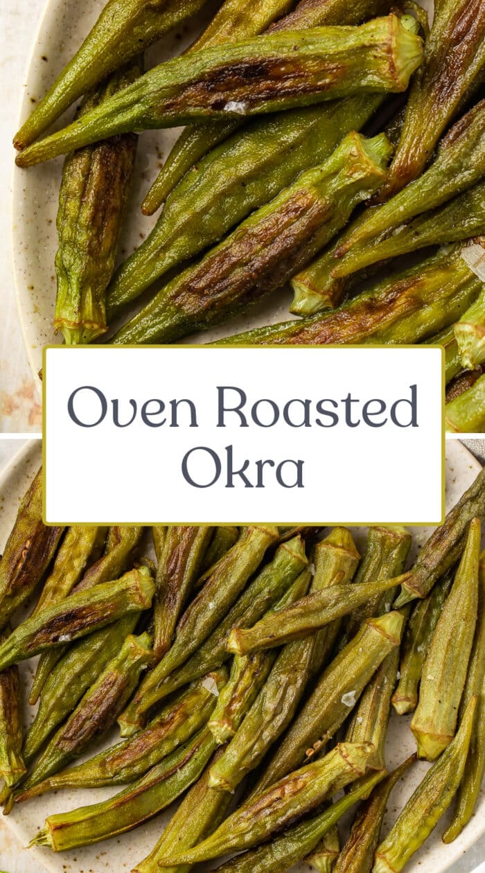 Pin graphic for roasted okra