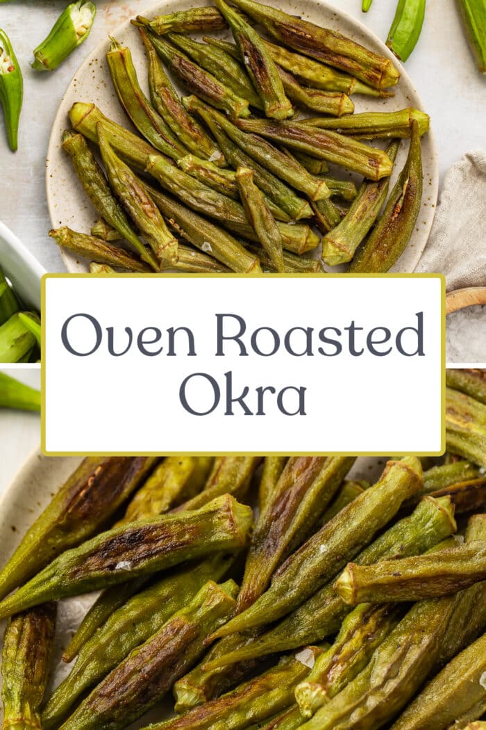 Pin graphic for roasted okra