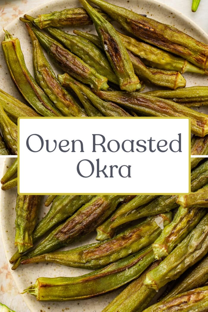 Pin graphic for roasted okra