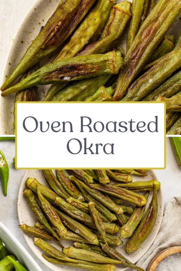 Pin graphic for roasted okra