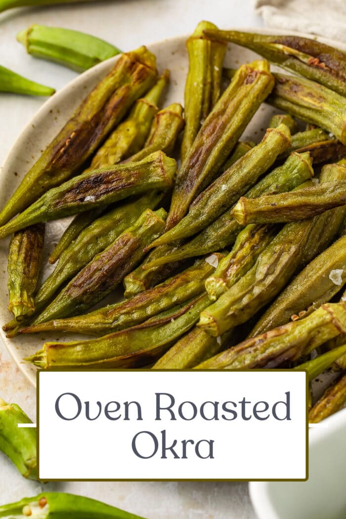 Pin graphic for roasted okra