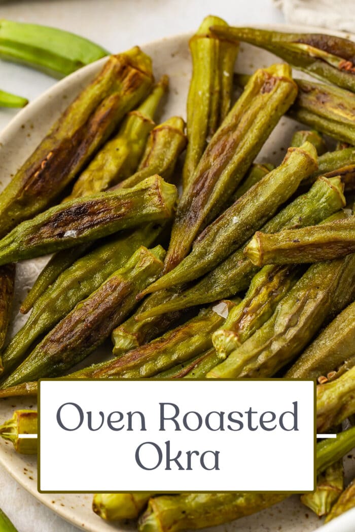 Pin graphic for roasted okra