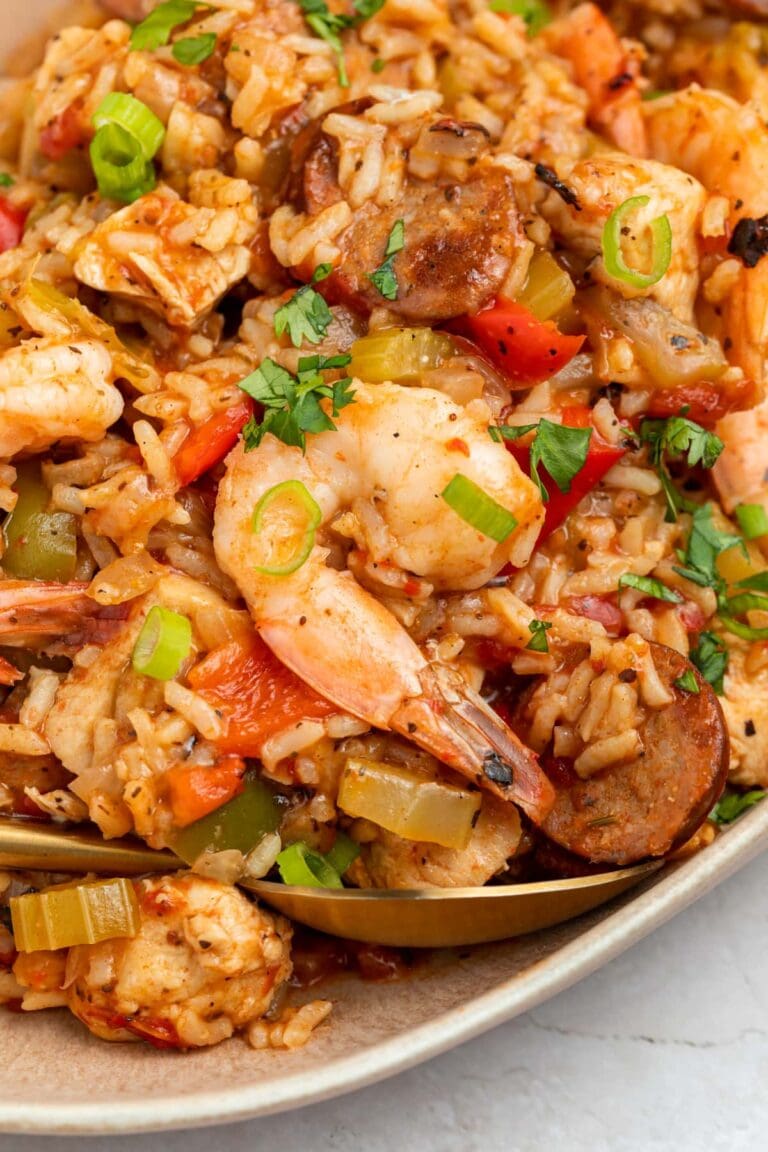 instant pot jambalaya on a serving platter with fresh cilantro on top