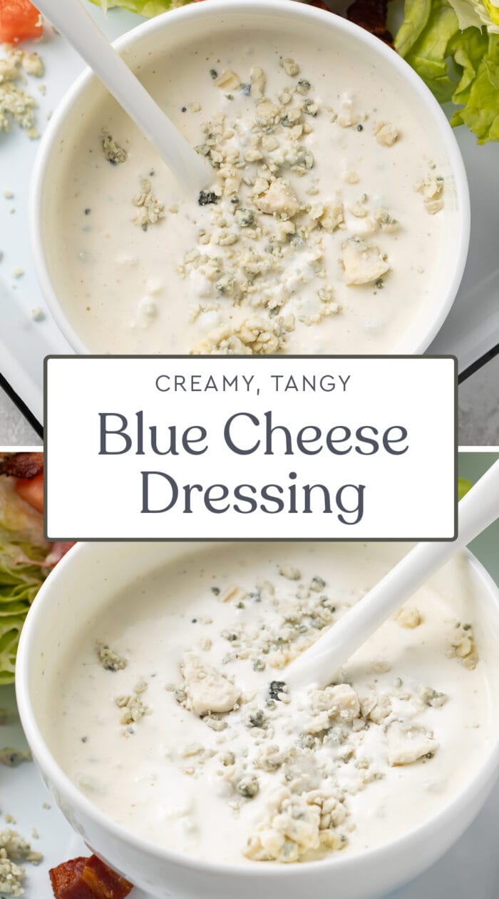 Pin graphic for blue cheese dressing