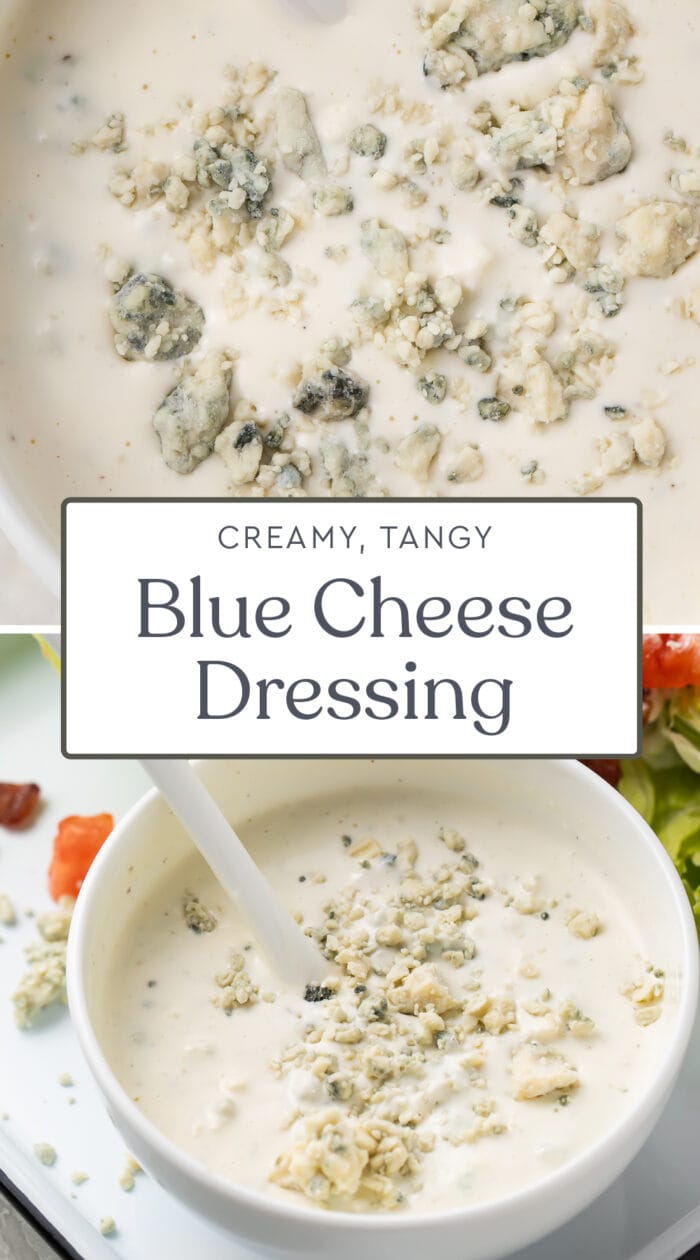 Pin graphic for blue cheese dressing