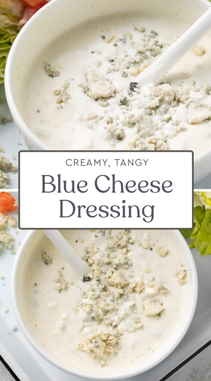 Pin graphic for blue cheese dressing