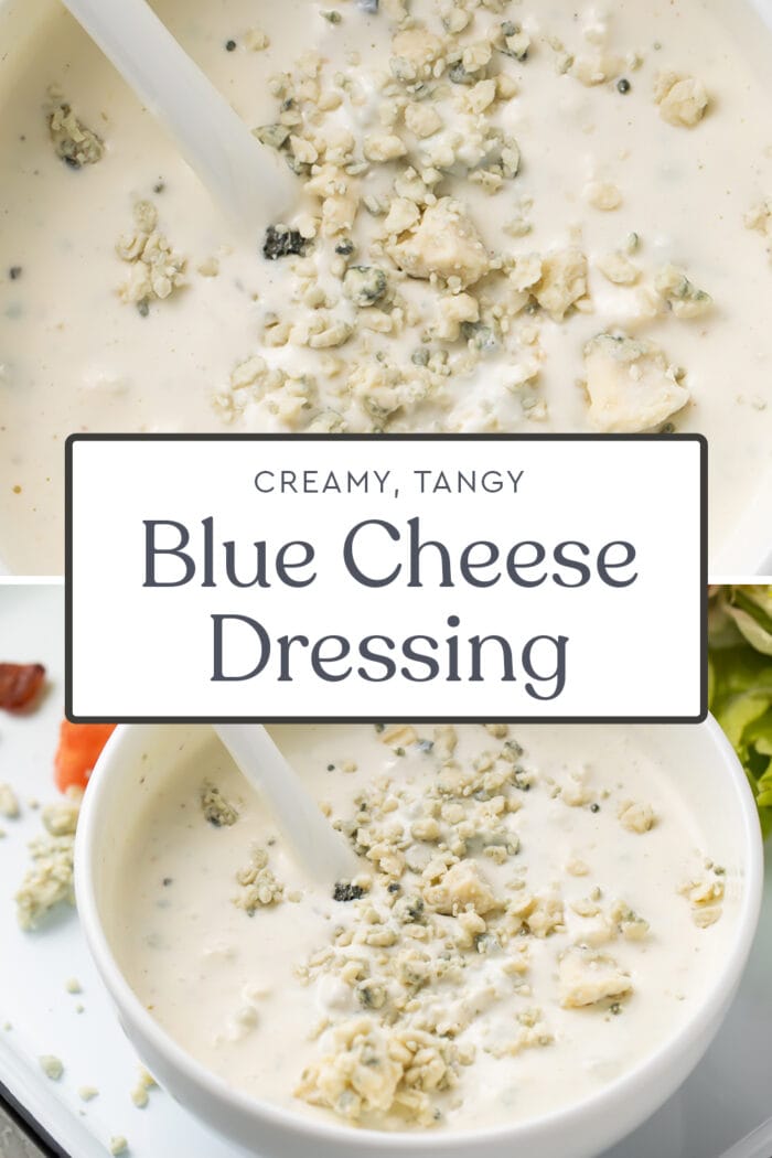 Pin graphic for blue cheese dressing