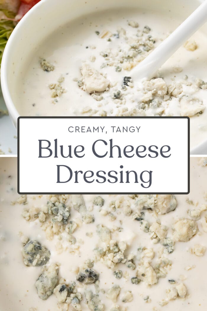 Pin graphic for blue cheese dressing