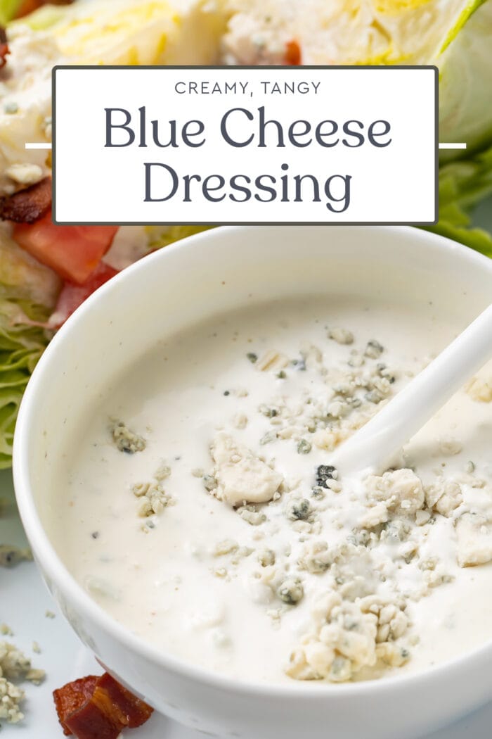 Pin graphic for blue cheese dressing